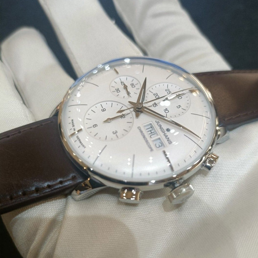 Junghans Meister Chronoscope 027/4120.03 Automatic SAPPHIRE Day-Date Brown Leather Strap Watch