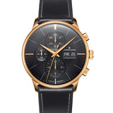 Junghans Meister Chronoscope 027/7923.03 Automatic SAPPHIRE Day-Date Black Leather Strap Watch