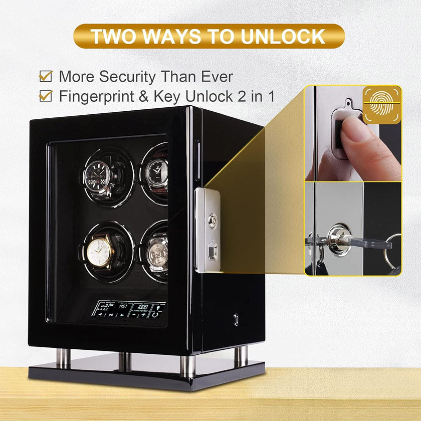 MHB Fingerprint Key-Lock LCD Remote Control Premium Watch Winder - MHB20-004